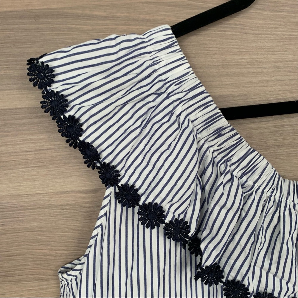 LOFT Striped One Shoulder Top Embroidered Ruffle S - Picture 3 of 7